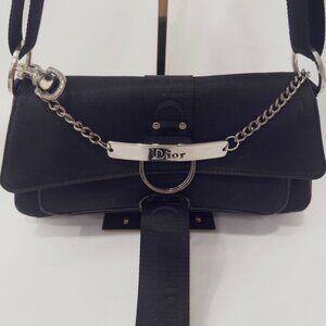 RARE Vintage Dior Double Saddle Bag Black Nylon Pavé Crystal Y2K Galliano